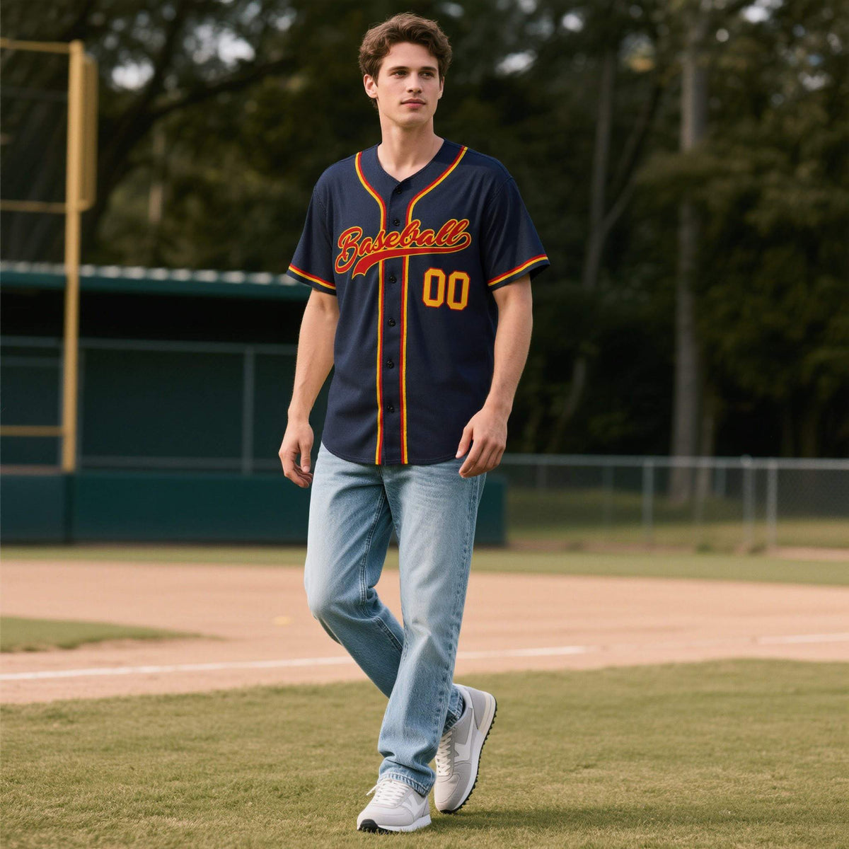 Custom Navy Personalized Denim Baseball Jersey For Men Women Boy