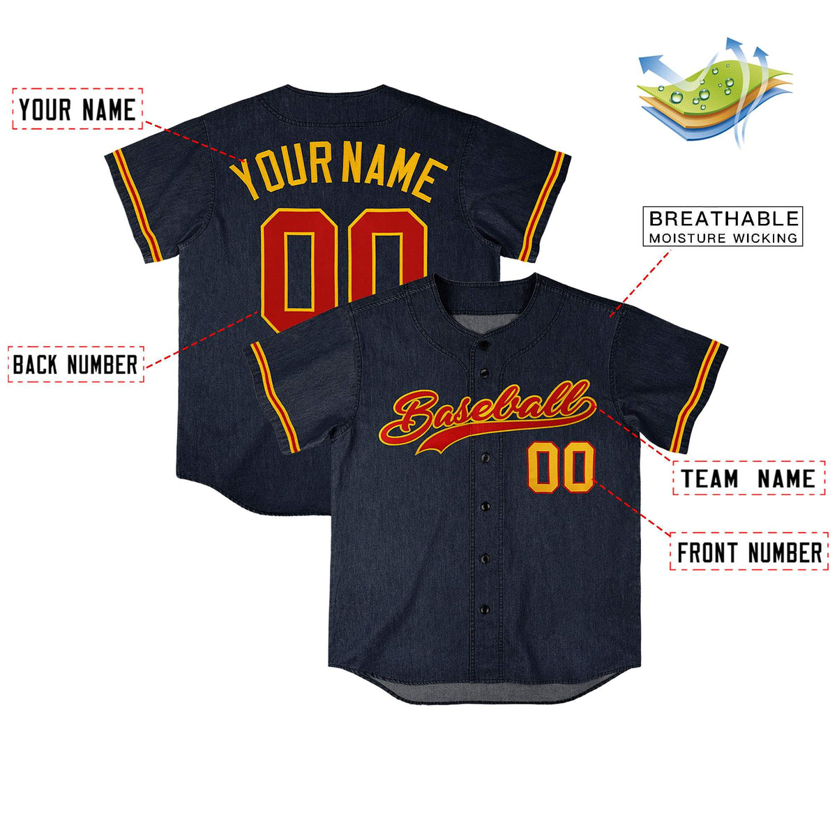 Custom Navy Personalized Denim Baseball Jersey For Men Women Boy