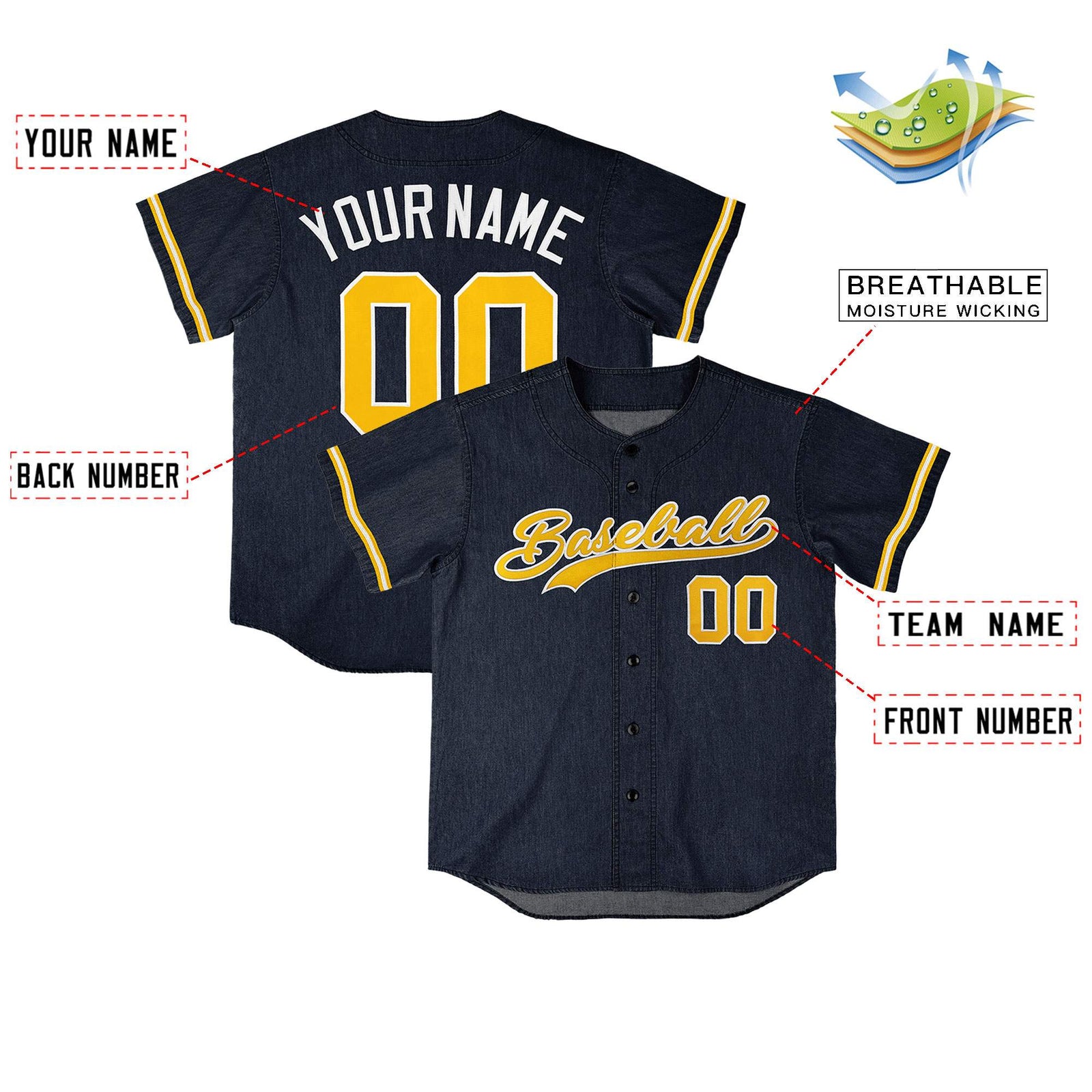 Custom Navy Personalized Denim Baseball Jersey For Men Women Boy
