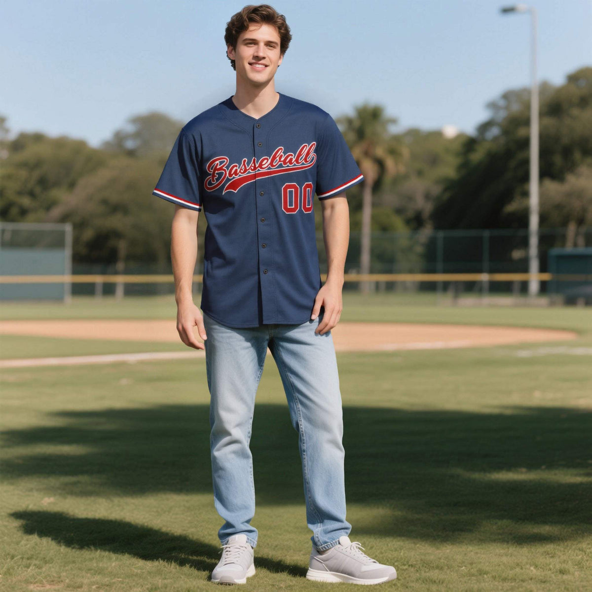 Custom Midnight Blue Personalized Denim Baseball Jersey For Men Women Boy