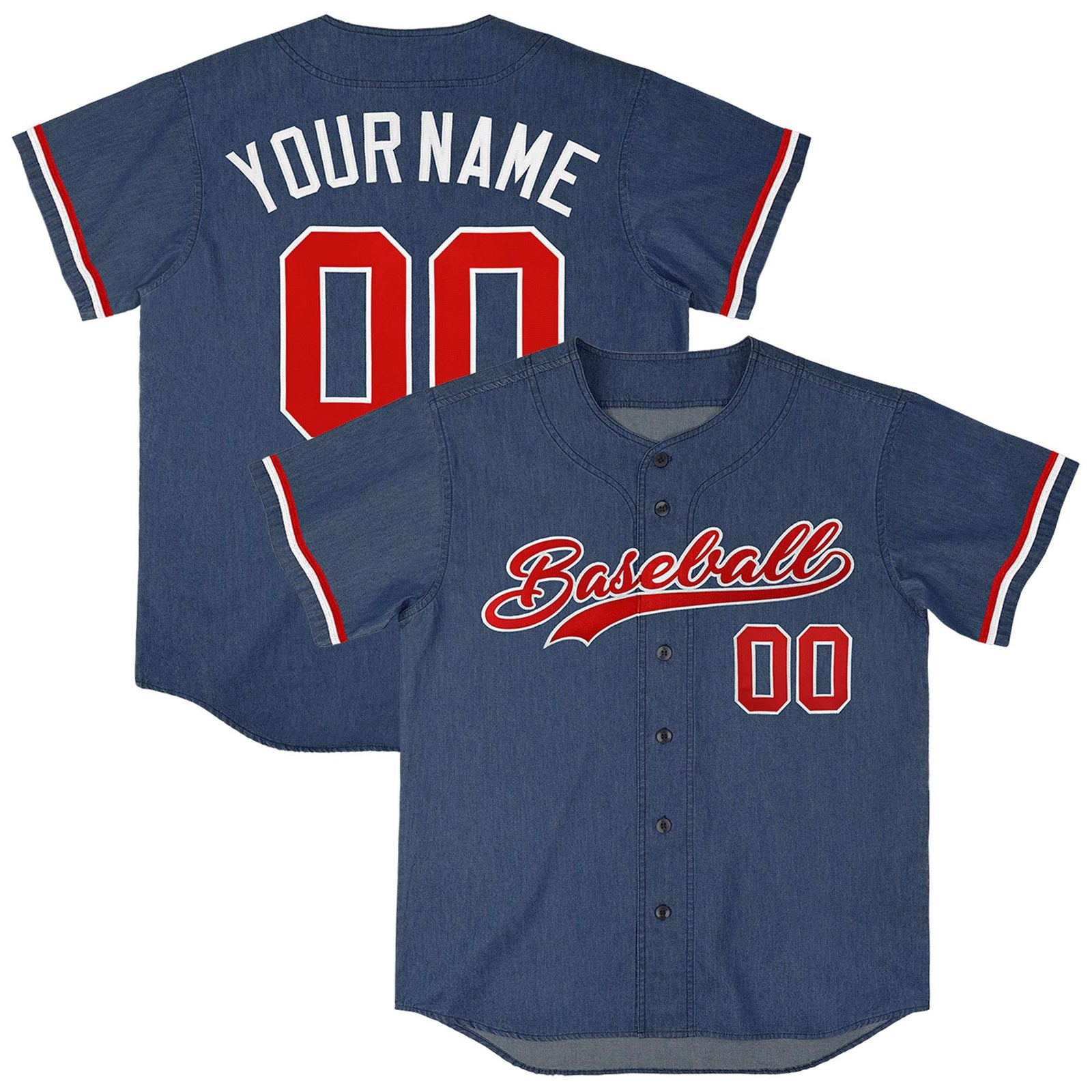 Custom Midnight Blue Personalized Denim Baseball Jersey For Men Women Boy