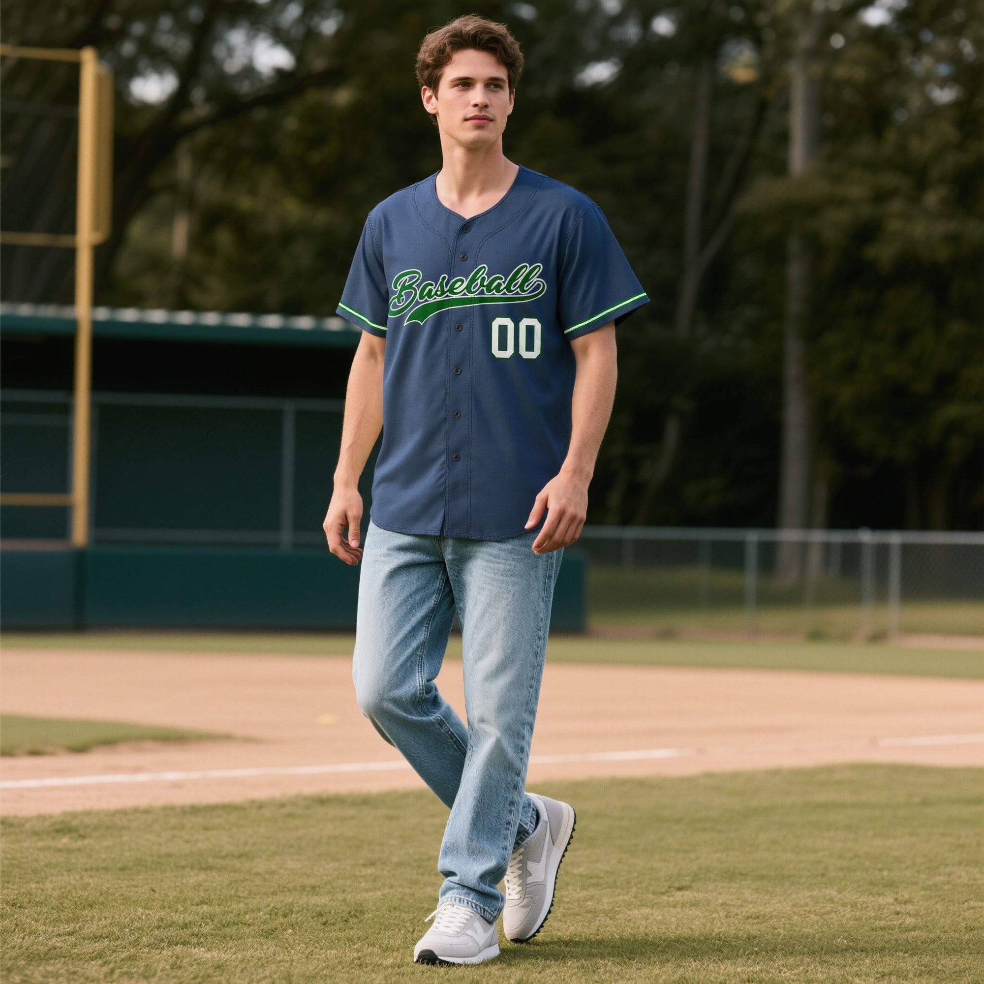Custom Midnight Blue Personalized Denim Baseball Jersey For Men Women Boy