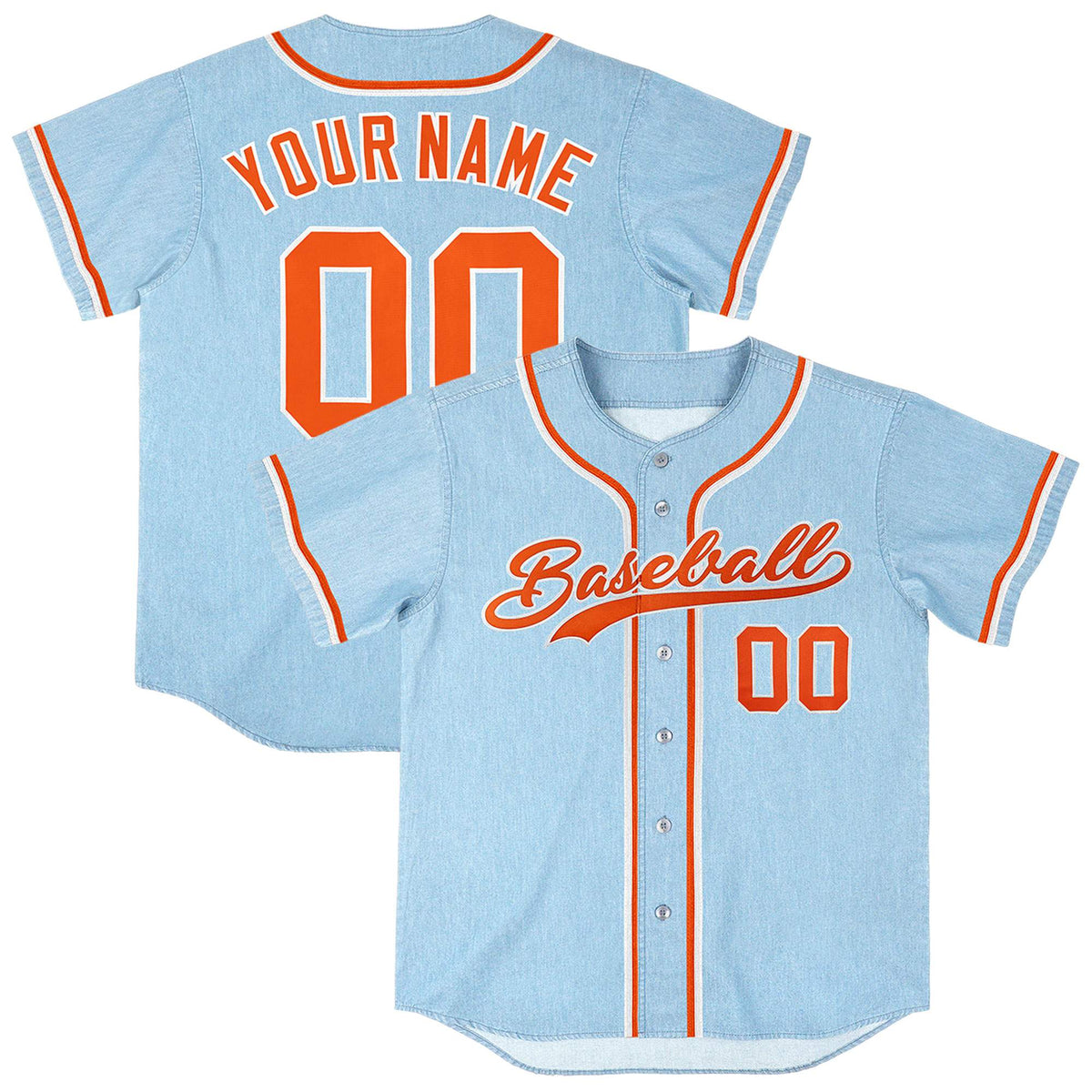 Custom Powder Blue Personalized Denim Baseball Jersey For Men Women Boy