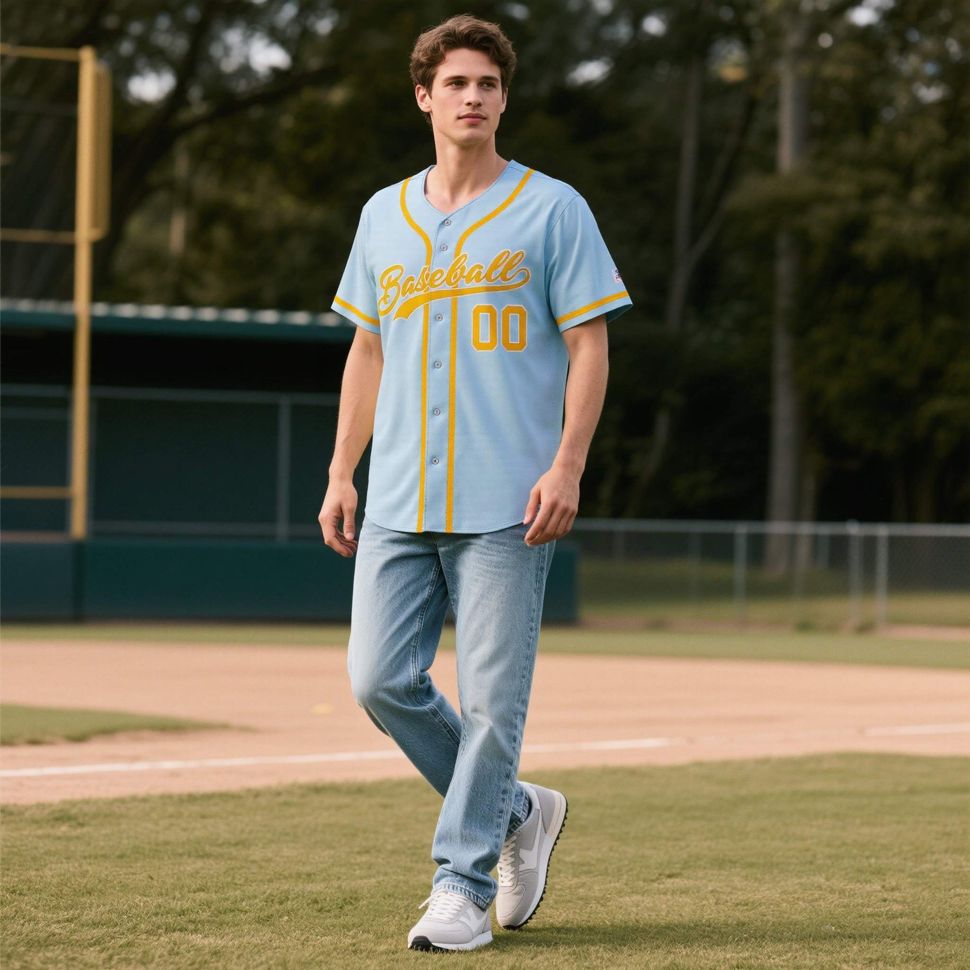 Custom Powder Blue Personalized Denim Baseball Jersey For Men Women Boy
