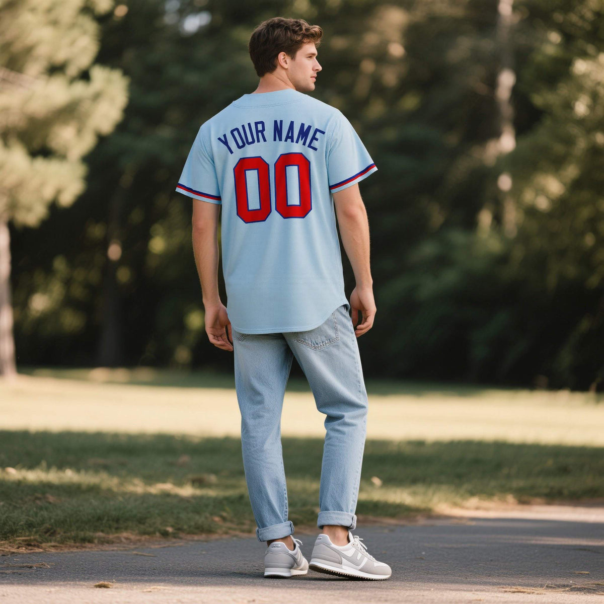 Custom Powder Blue Personalized Denim Baseball Jersey For Men Women Boy