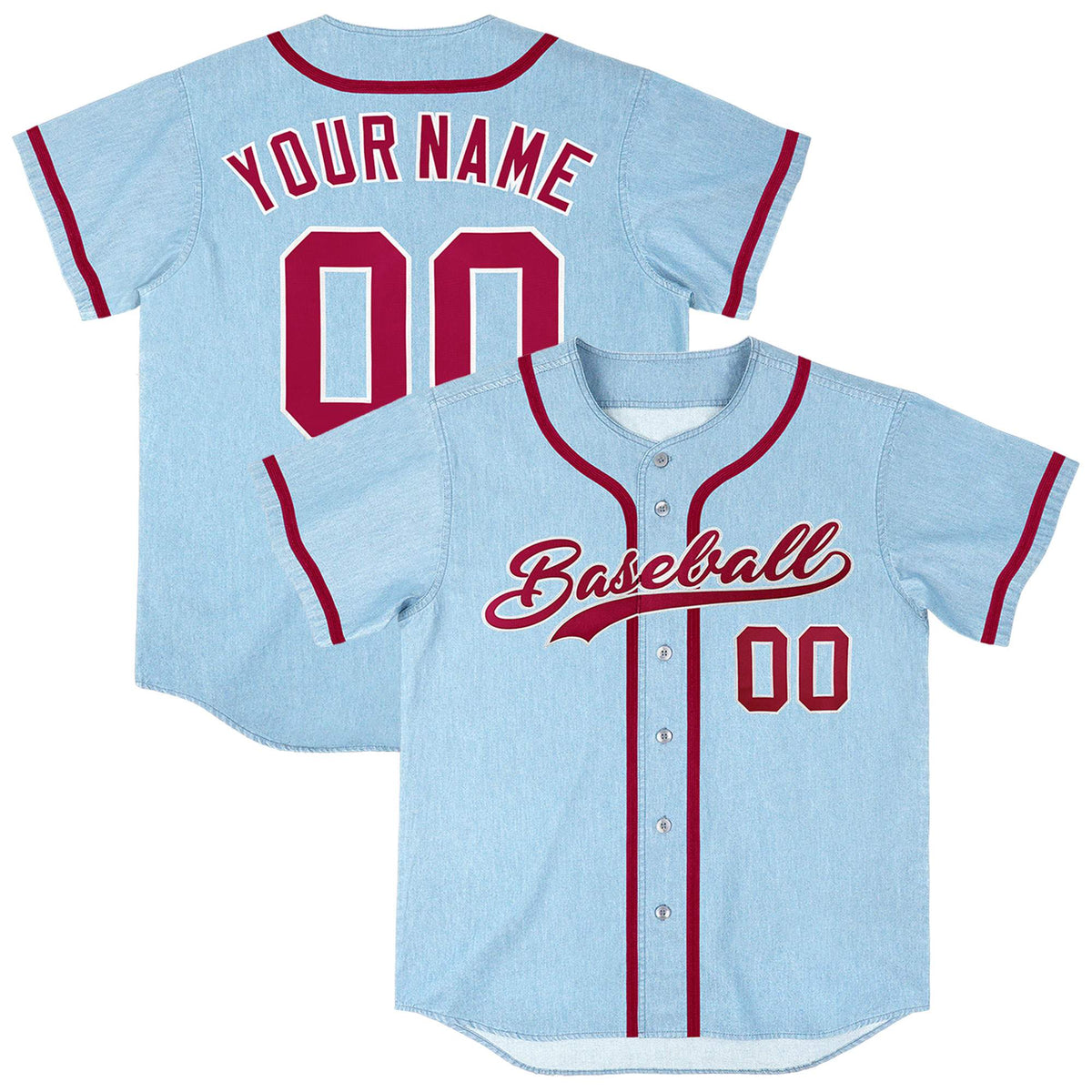 Custom Powder Blue Personalized Denim Baseball Jersey For Men Women Boy
