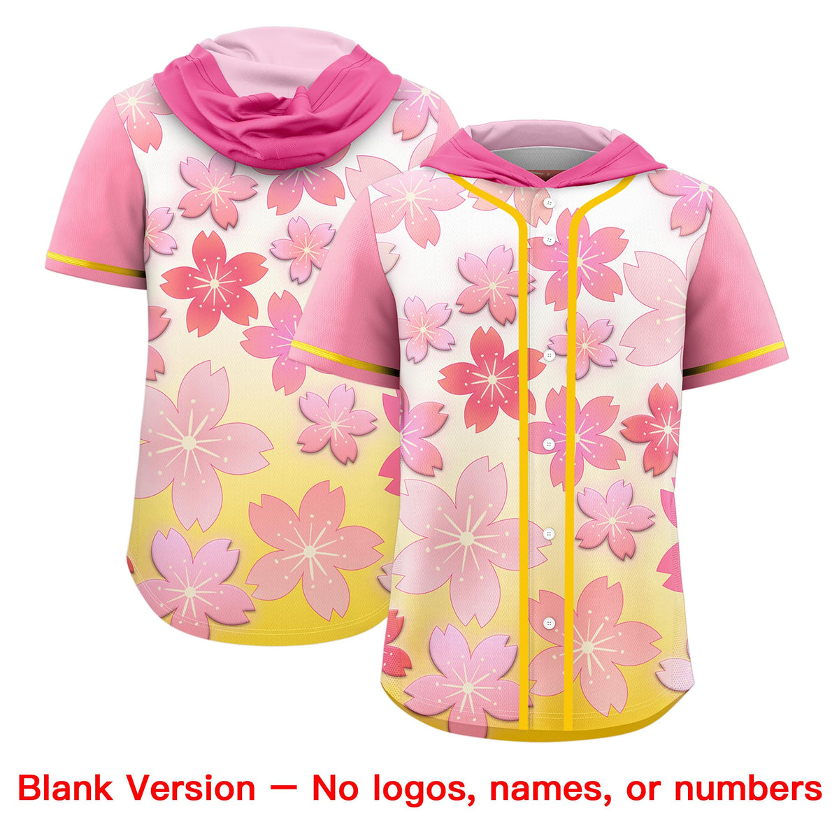 Custom Hooded Baseball Jersey | Pink Gold Cherry Blossom Personalized Name & Number Sport Jersey