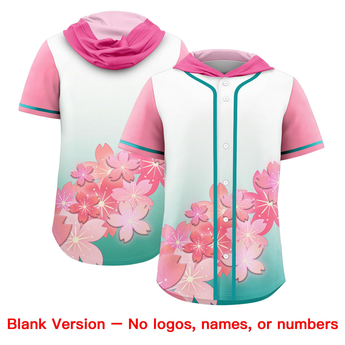 Custom Hooded Baseball Jersey | Pink Aqua Cherry Blossom Moisture-Wicking Jersey for Men & Women