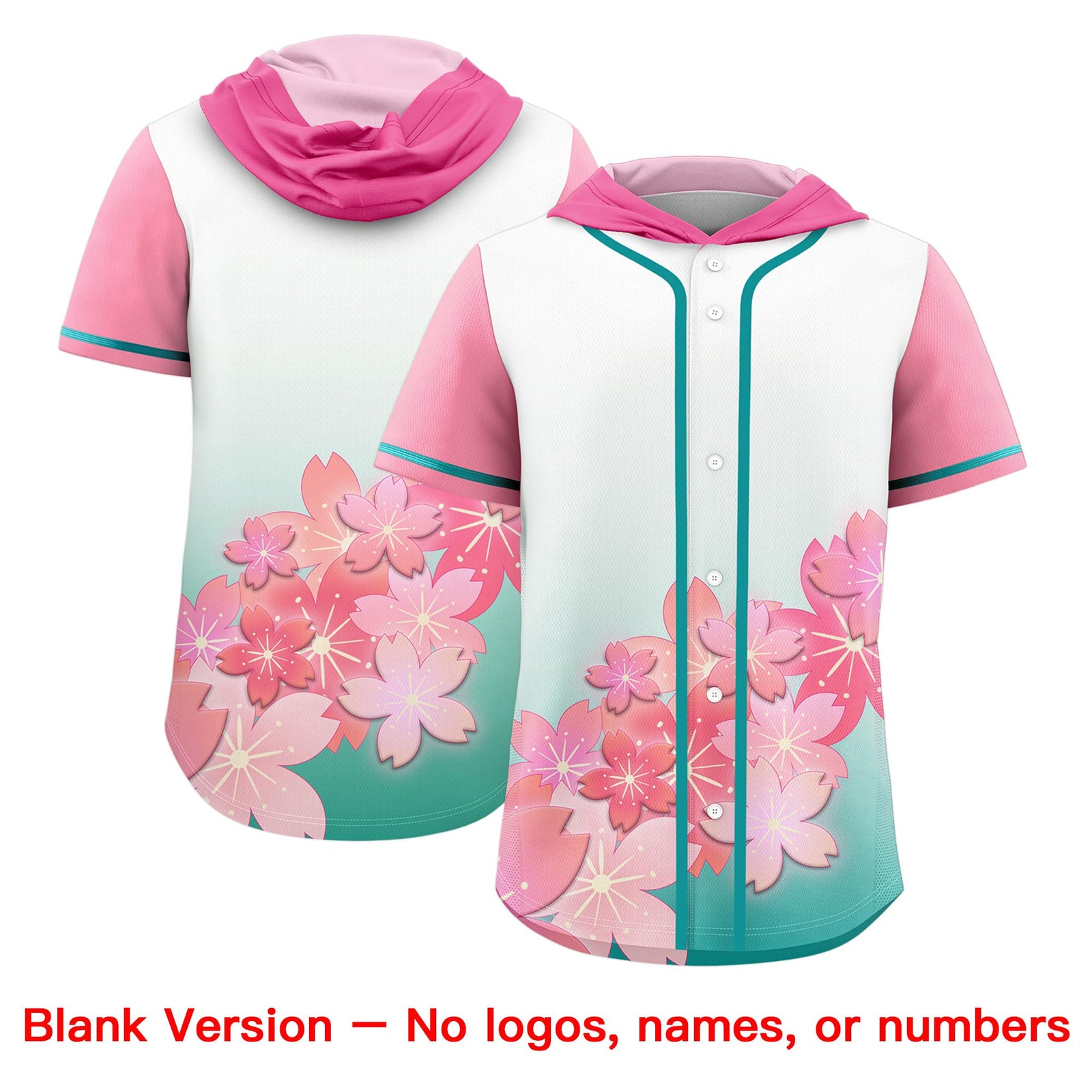 Custom Hooded Baseball Jersey | Pink Aqua Cherry Blossom Moisture-Wicking Jersey for Men & Women