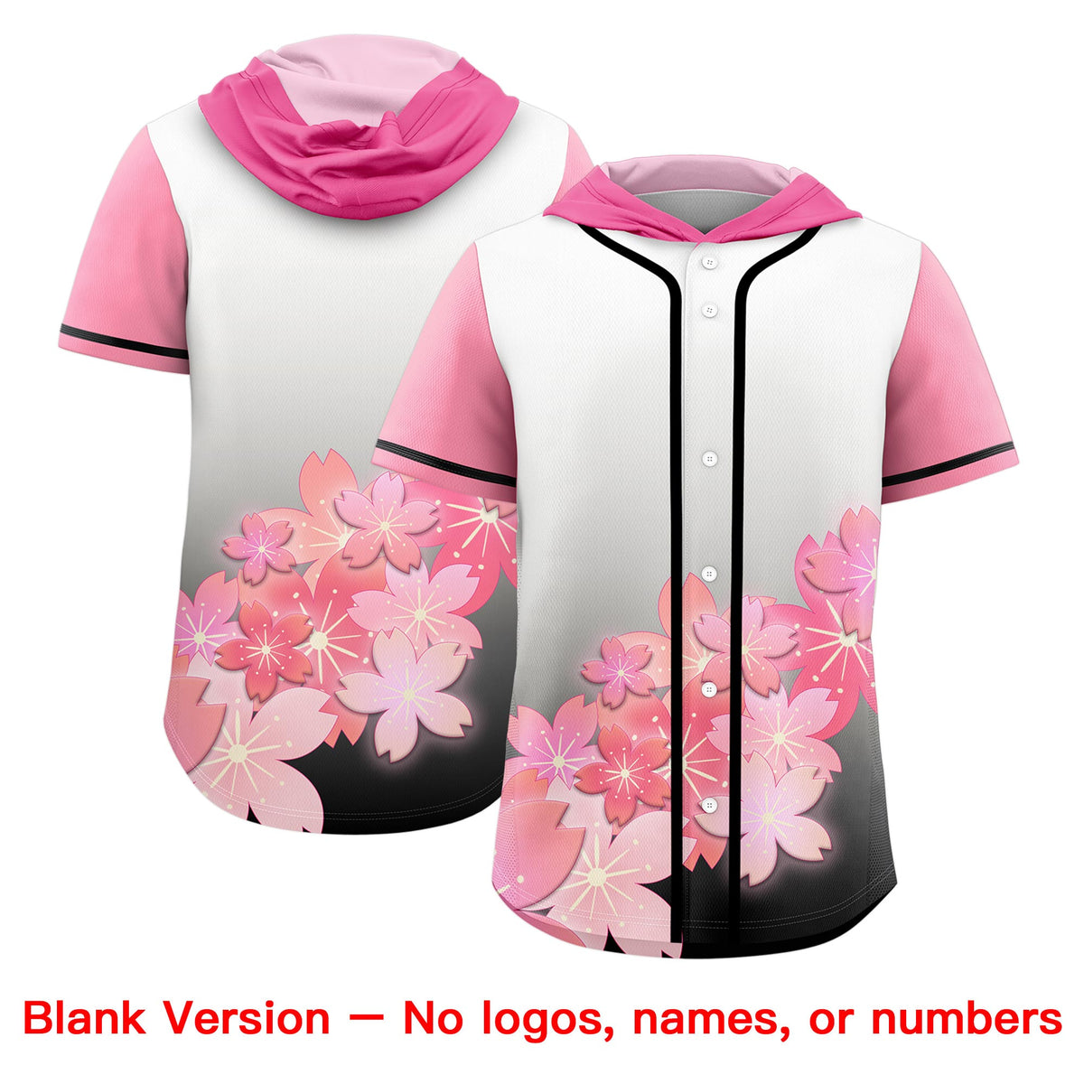 Custom Hooded Baseball Jersey | Pink Black Cherry Blossom Moisture-Wicking Jersey for Men & Women