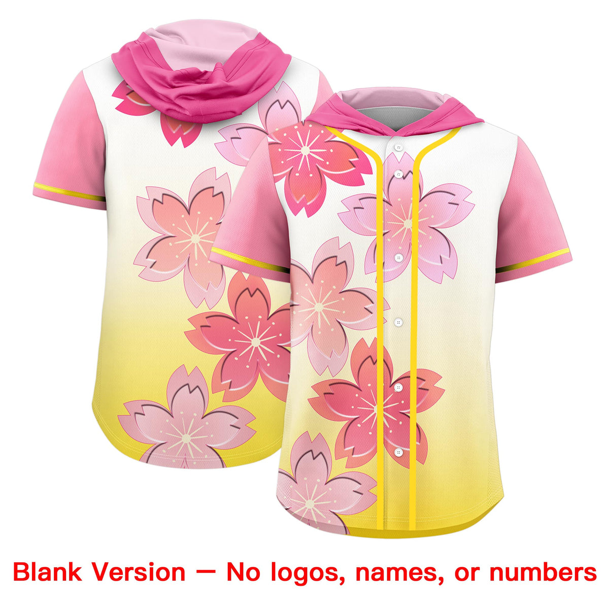 Custom Hooded Baseball Jersey | Pink Gold Cherry Blossom Personalized Name & Number Sport Jersey