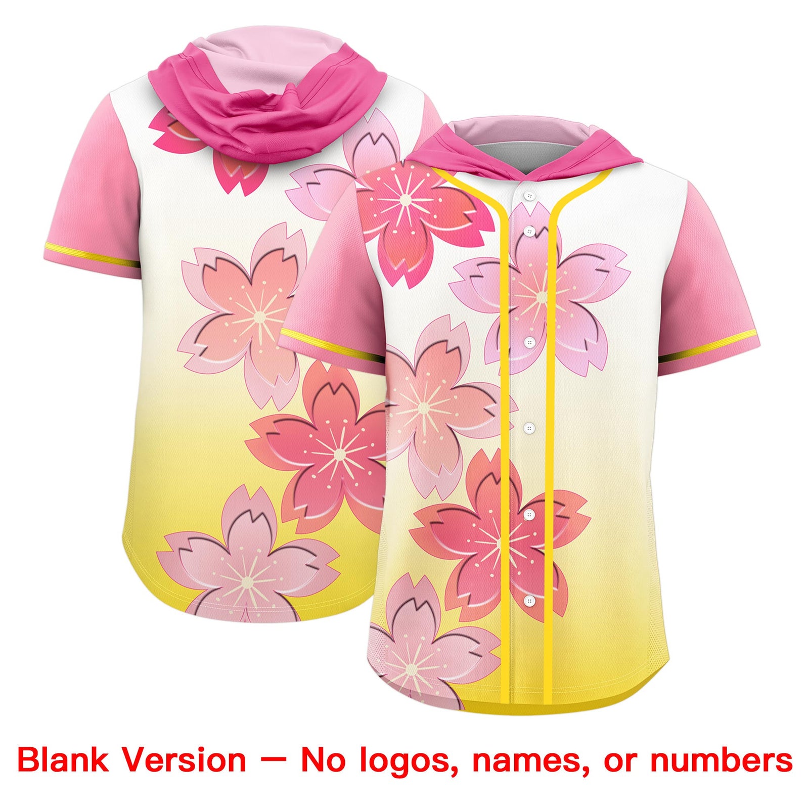 Custom Hooded Baseball Jersey | Pink Gold Cherry Blossom Personalized Name & Number Sport Jersey
