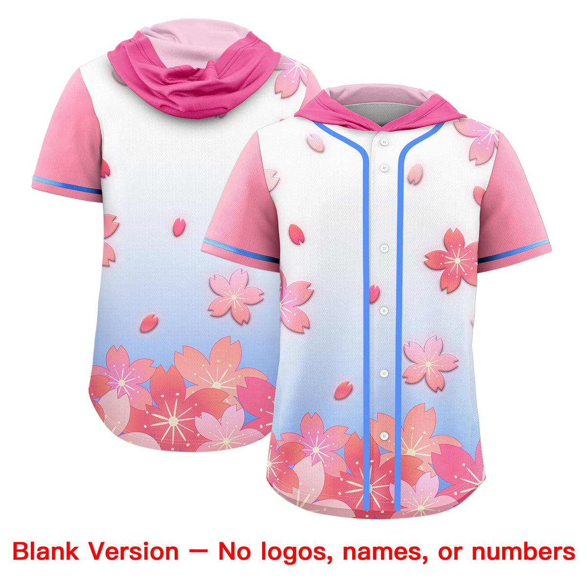 Custom Hooded Baseball Jersey | Pink Powder Blue Cherry Blossom Moisture-Wicking Jersey for Men & Women