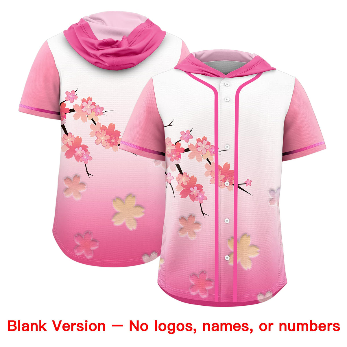 Custom Hooded Baseball Jersey | Pink White Cherry Blossom Personalized Name & Number Sport Jersey