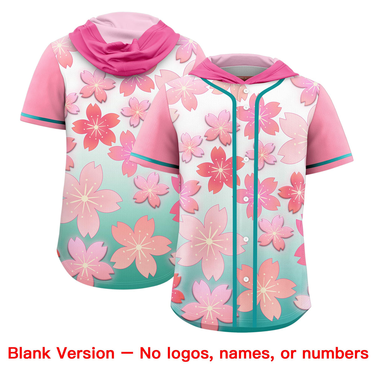 Custom Hooded Baseball Jersey | Pink Aqua Cherry Blossom Moisture-Wicking Jersey for Men & Women