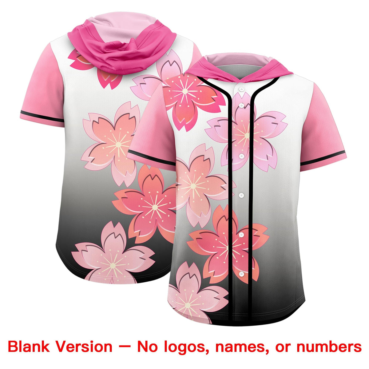 Custom Hooded Baseball Jersey | Pink Black Cherry Blossom Moisture-Wicking Jersey for Men & Women