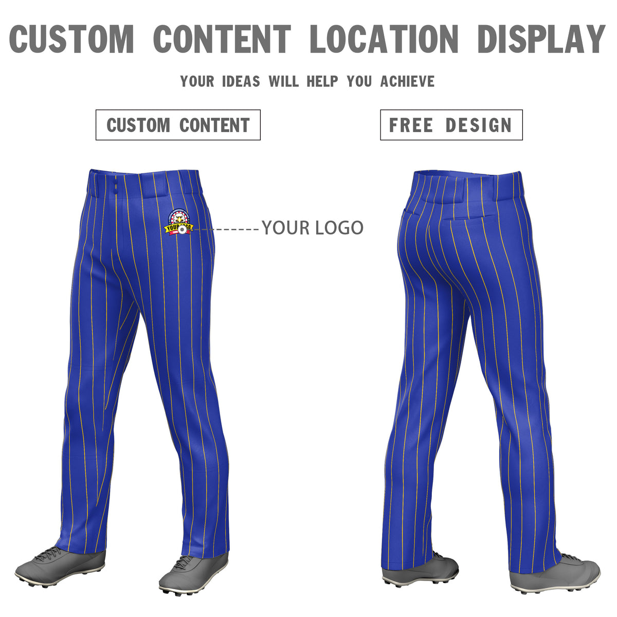 Fans-Made | Custom Royal Gold Pinstripe Fit Stretch Practice Loose-fit Baseball Pants ¨C Available for Reorder