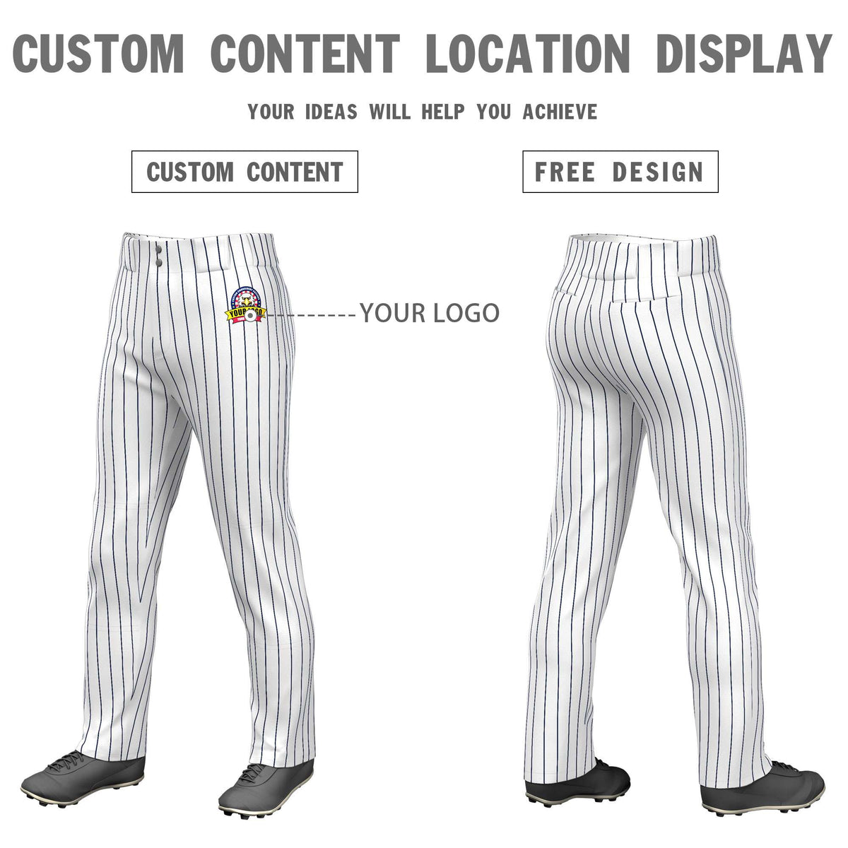 Custom White Navy Pinstripe Fit Stretch Practice Pull  Up Baseball Pants