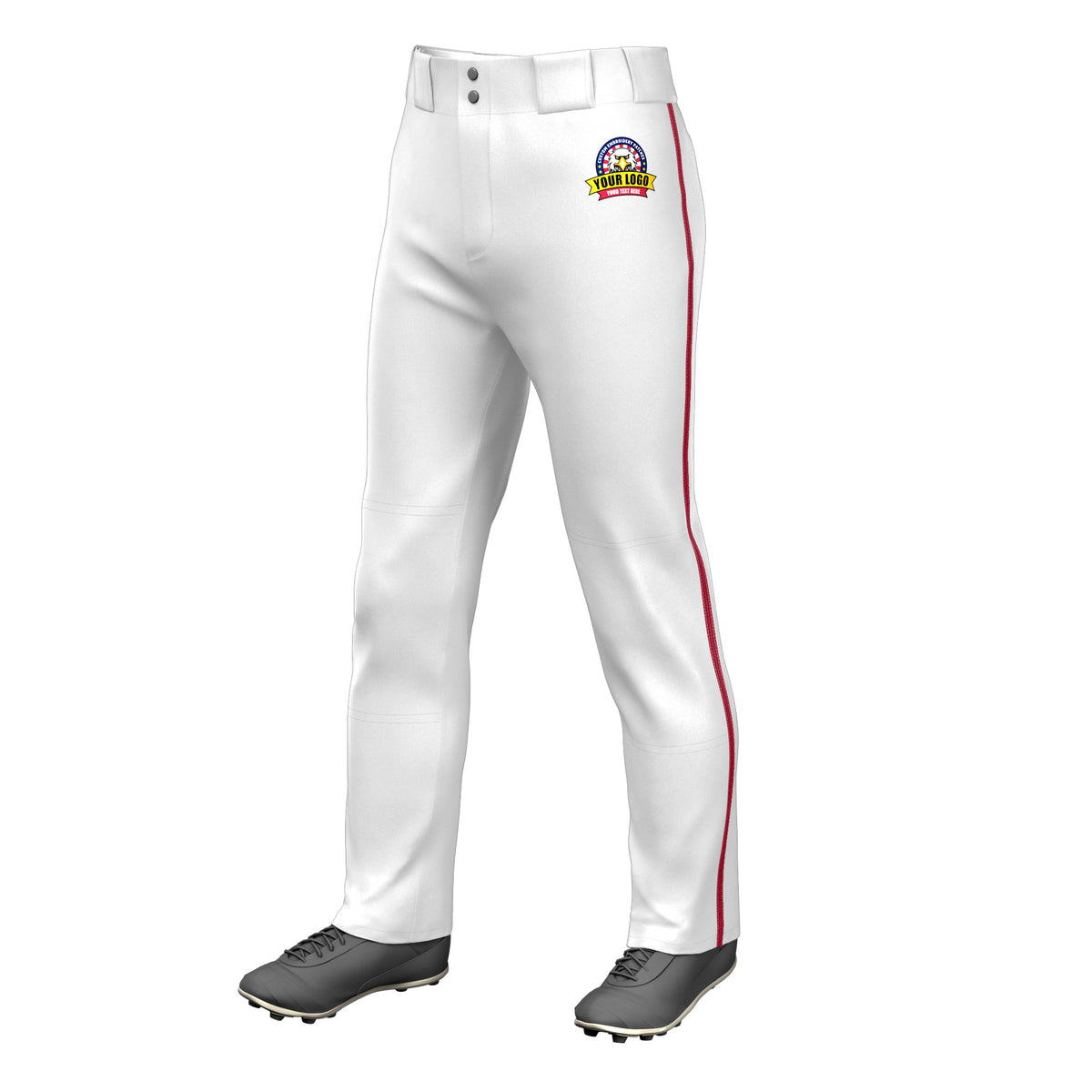 Custom White Red Pinstripe Fit Stretch Practice Loose-fit Baseball Pants