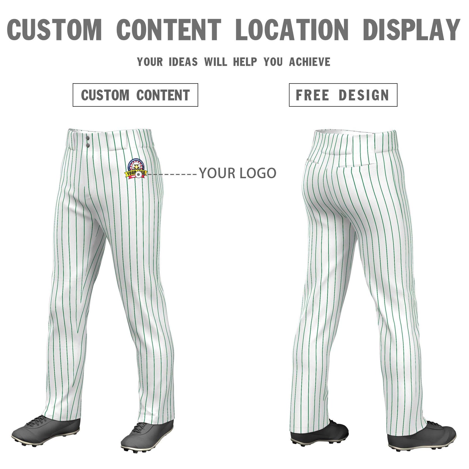 Custom White Kelly Green Pinstripe Fit Stretch Practice Pull  Up Baseball Pants