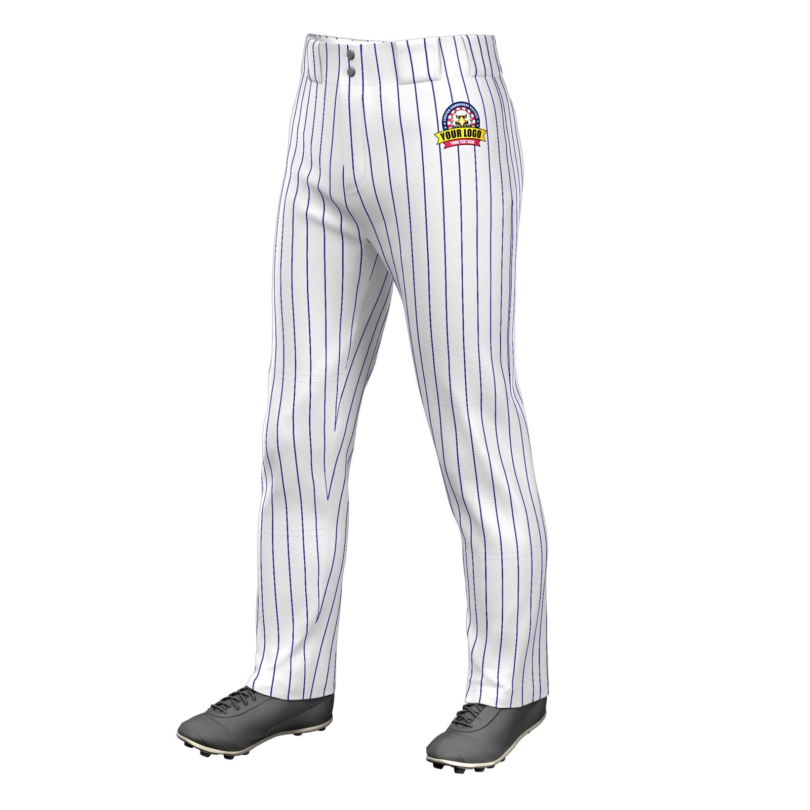 Custom White Royal Pinstripe Fit Stretch Practice Loose-fit Baseball Pants