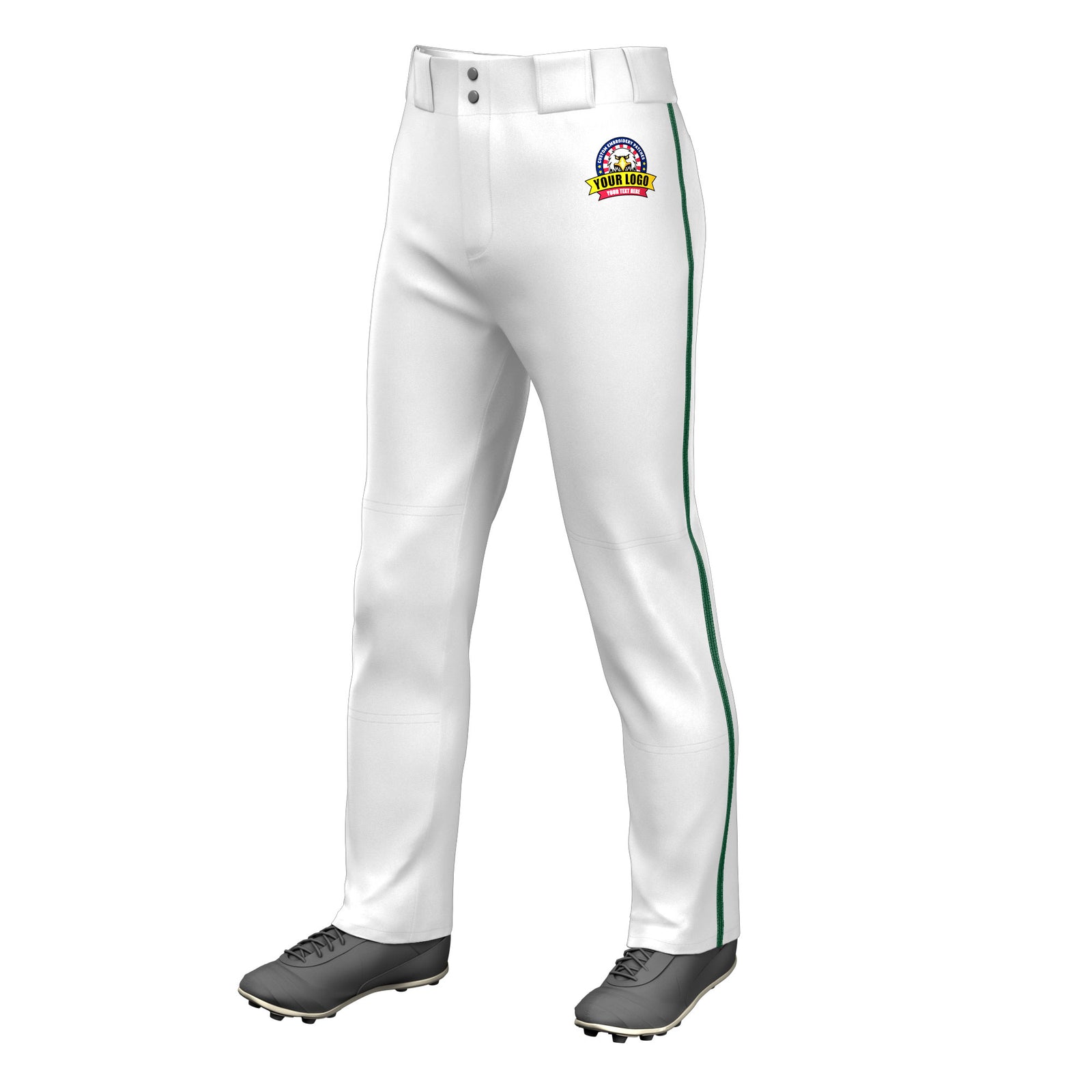 Custom White Kelly Green Pinstripe Fit Stretch Practice Loose-fit Baseball Pants