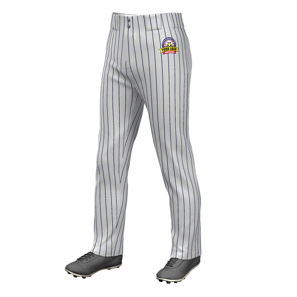 Custom Gray Navy Pinstripe Fit Stretch Practice Loose-fit Baseball Pants