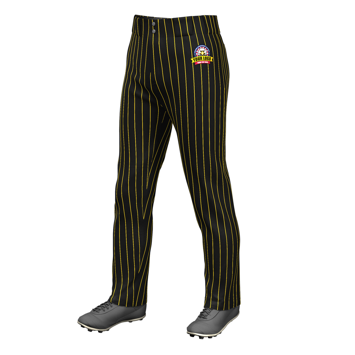 Custom Black Gold Pinstripe Fit Stretch Practice Loose-fit Baseball Pants