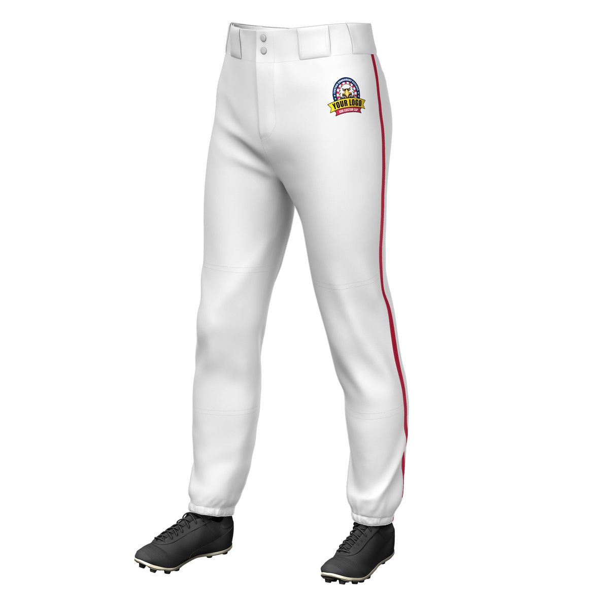 Custom White Red Pinstripe Fit Stretch Practice Pull  Up Baseball Pants