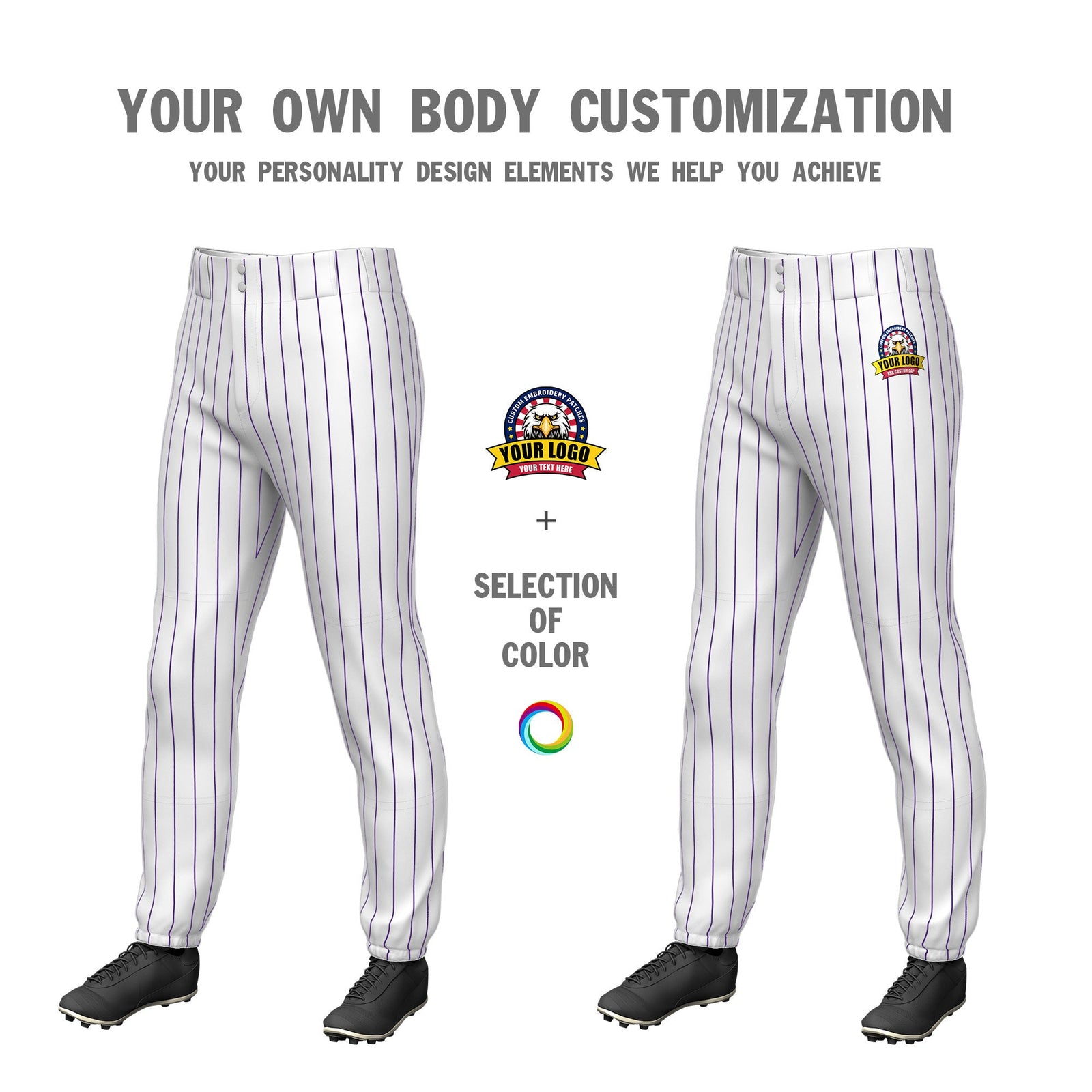 Custom White Purple Pinstripe Fit Stretch Practice Pull  Up Baseball Pants