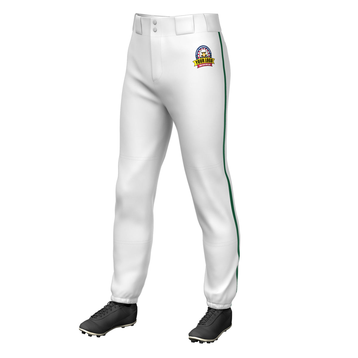Custom White Kelly Green Pinstripe Fit Stretch Practice Pull  Up Baseball Pants