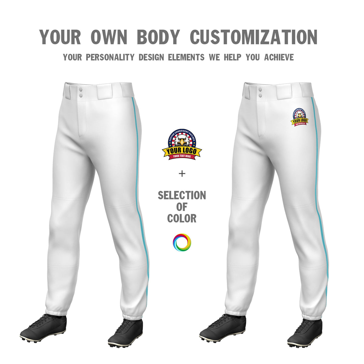 Custom White Sky Blue Pinstripe Fit Stretch Practice Pull  Up Baseball Pants