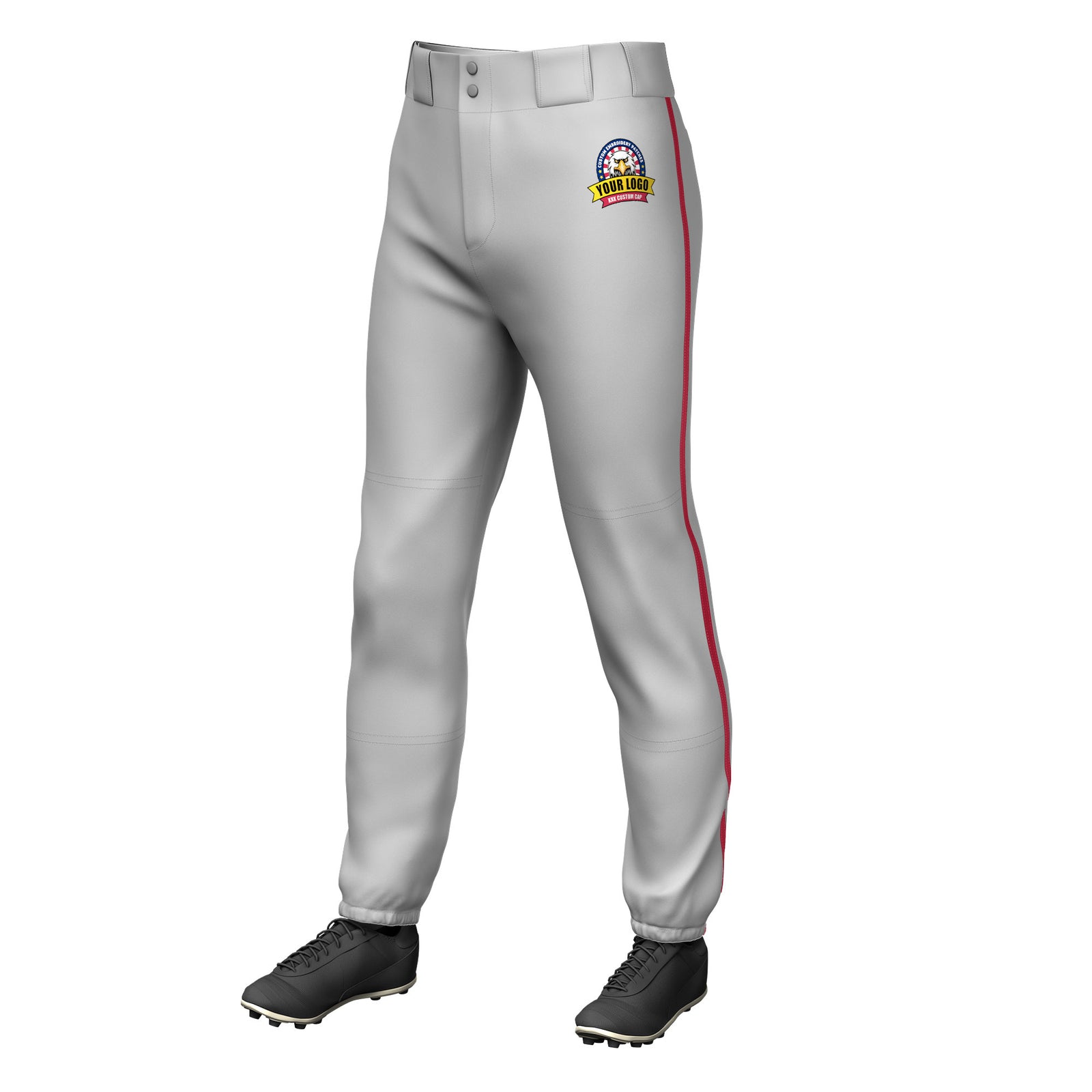 Custom Gray Red Pinstripe Fit Stretch Practice Pull  Up Baseball Pants