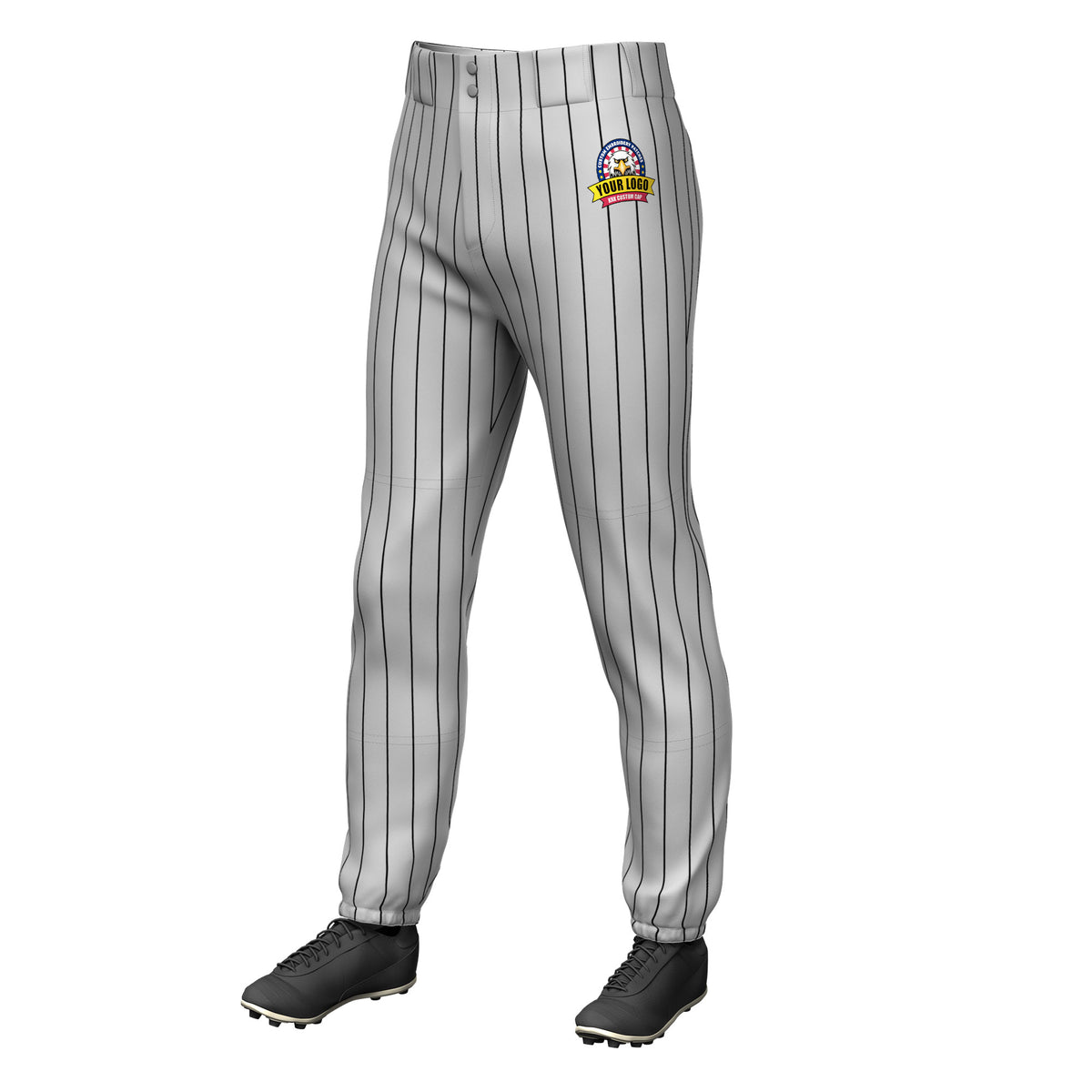 Custom Gray Black Pinstripe Fit Stretch Practice Pull  Up Baseball Pants