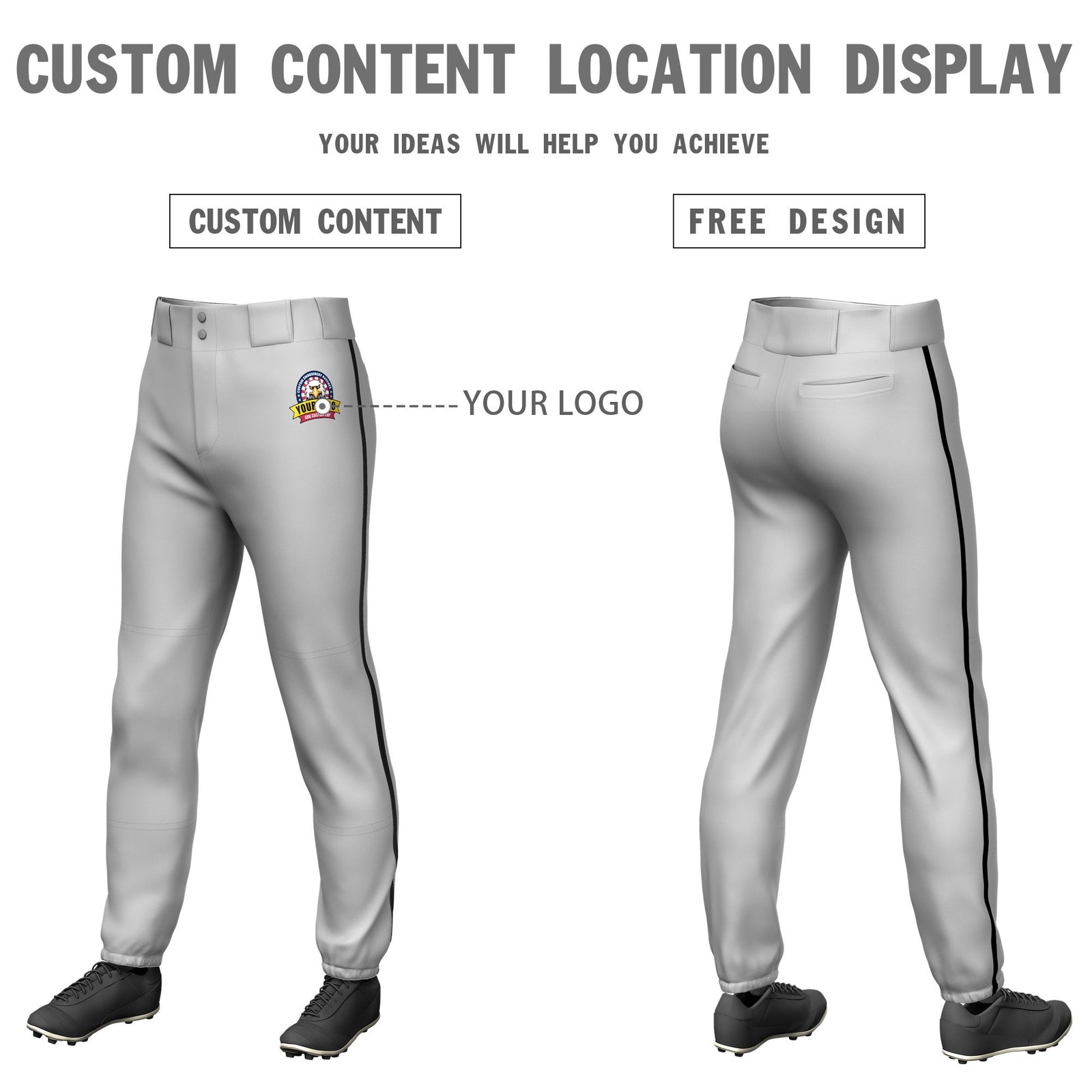 Custom Gray Black Pinstripe Fit Stretch Practice Pull  Up Baseball Pants