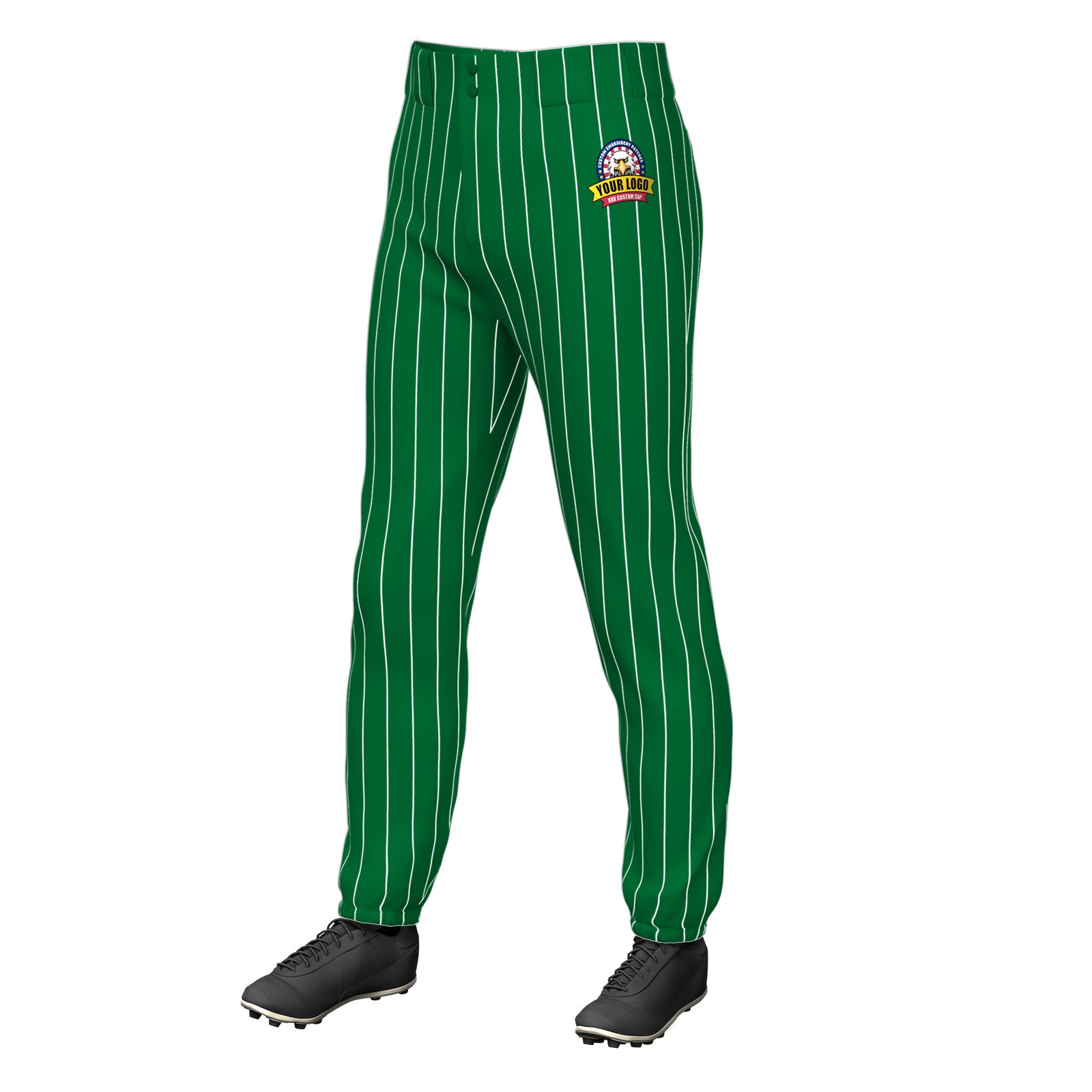 Custom Kelly Green White Pinstripe Fit Stretch Practice Pull  Up Baseball Pants