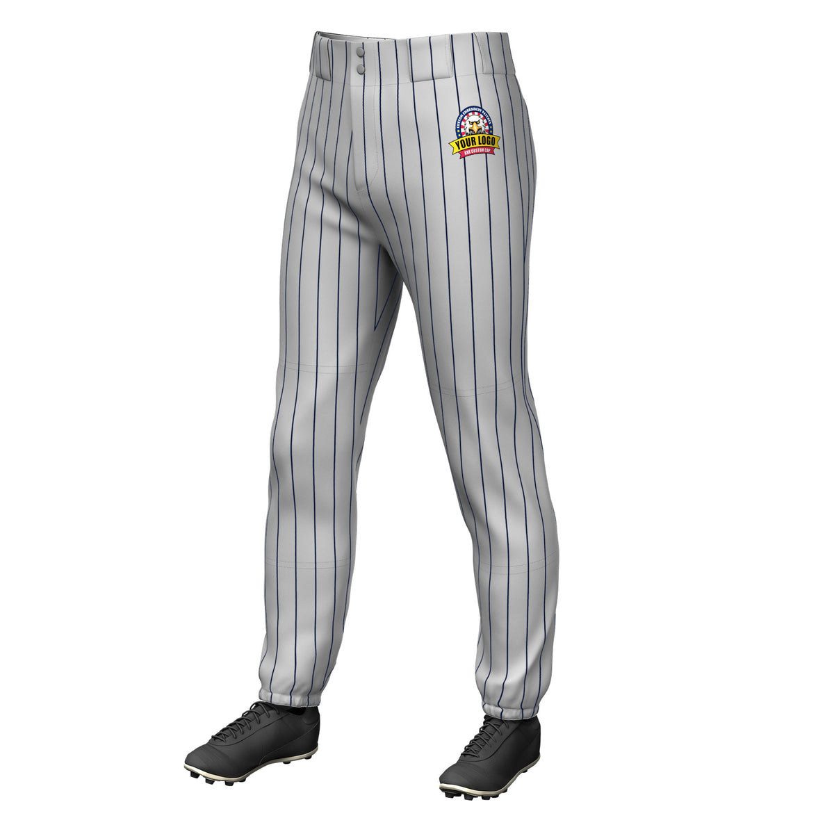 Custom Gray Navy Pinstripe Fit Stretch Practice Pull  Up Baseball Pants