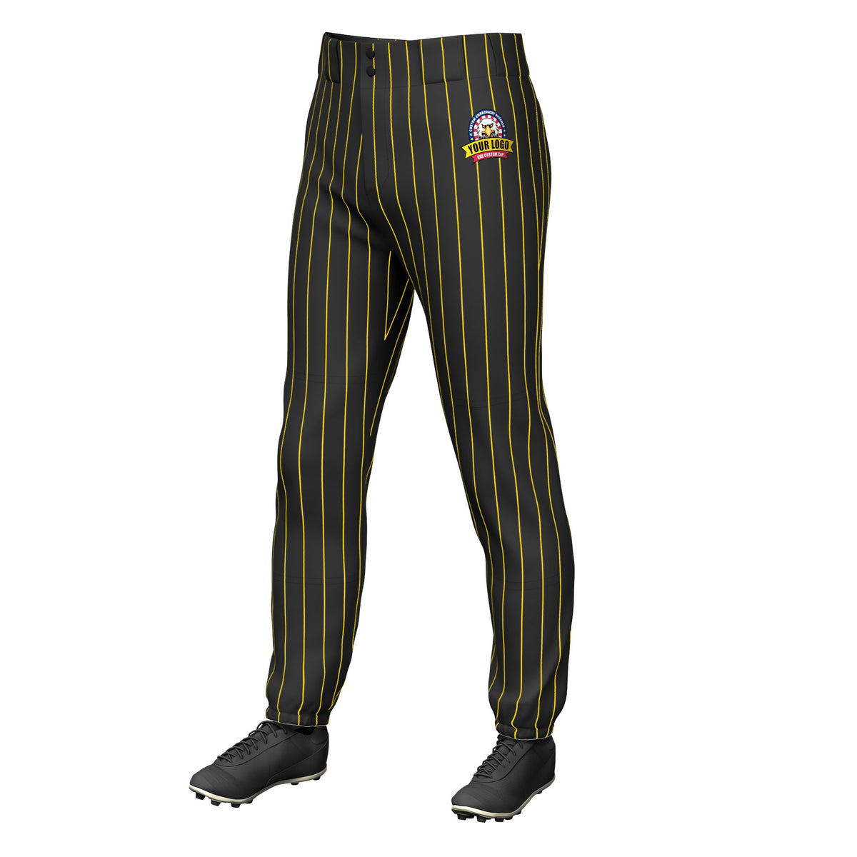 Custom Black Gold Pinstripe Fit Stretch Practice Pull  Up Baseball Pants