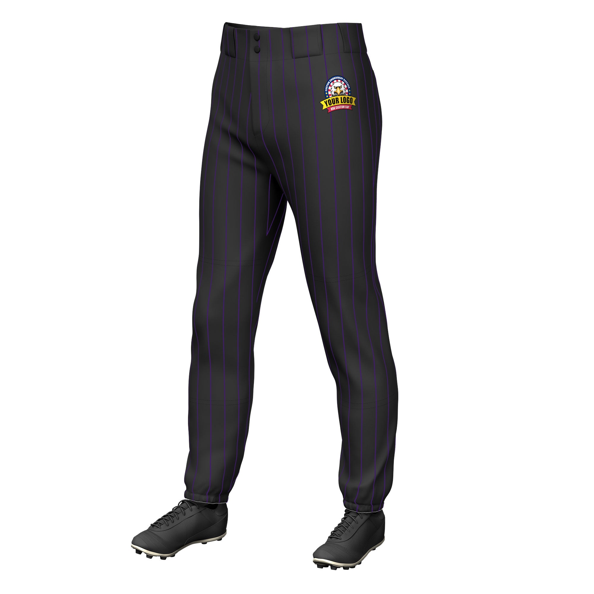 Custom Black Purple Pinstripe Fit Stretch Practice Pull  Up Baseball Pants