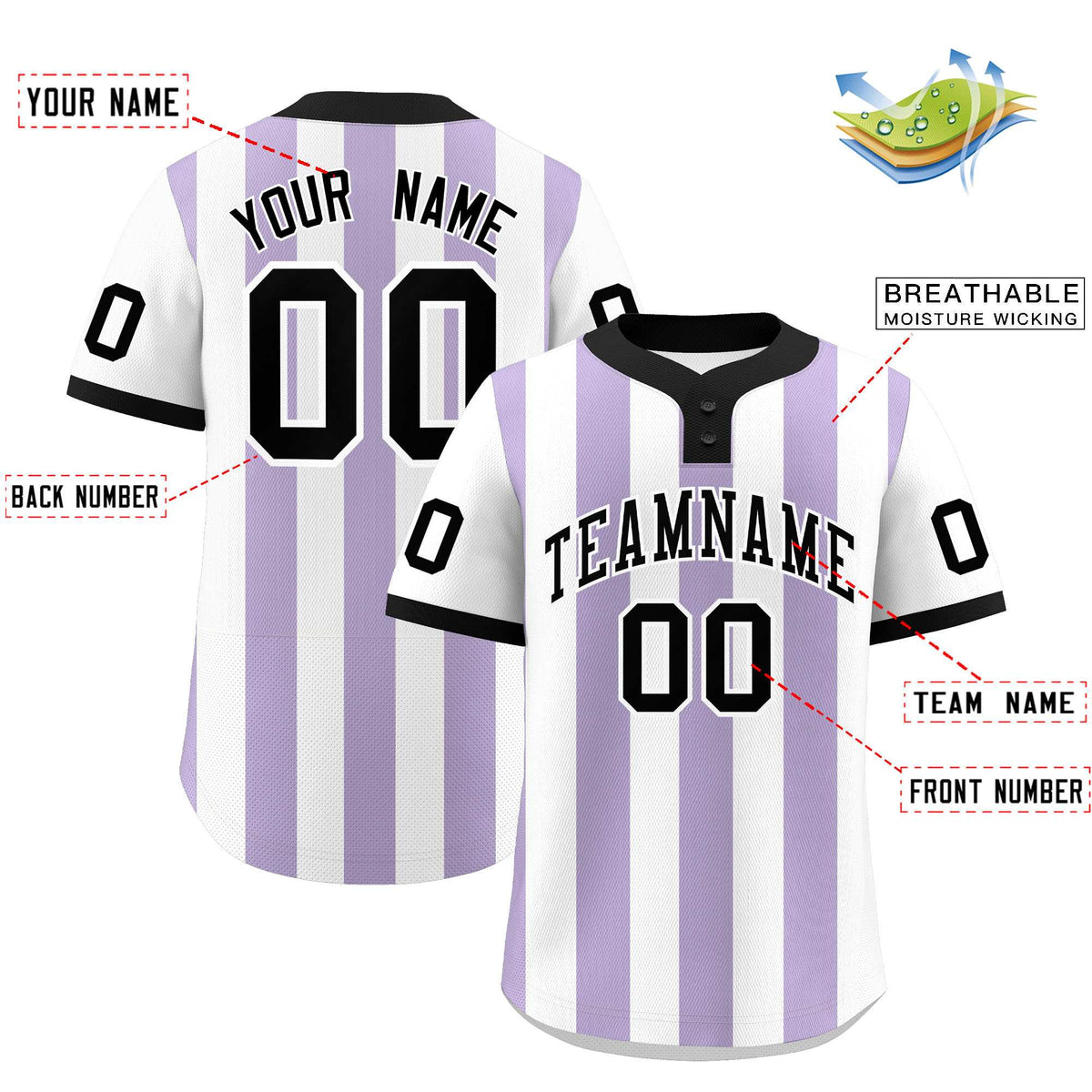 Custom White Light Purple Stripe Fashion Authentic Two-Button Softball Jersey