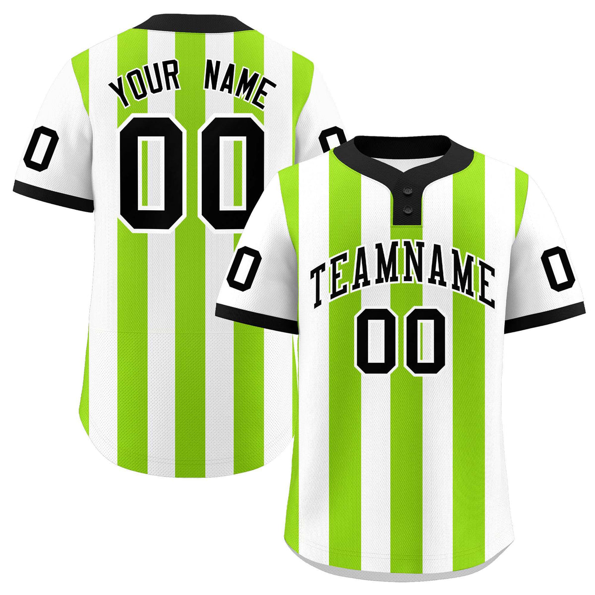 Custom White Neon Green Stripe Fashion Authentic Two-Button Softball Jersey