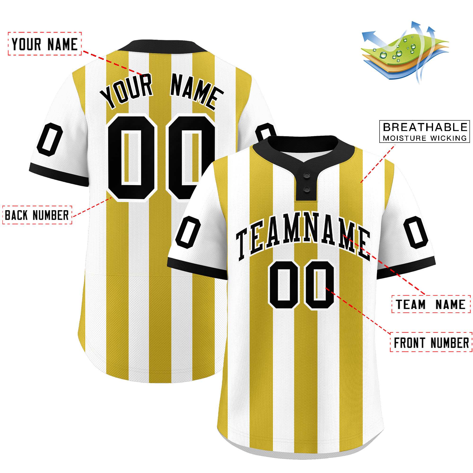 Custom White Old Gold Stripe Fashion Authentic Two-Button Softball Jersey