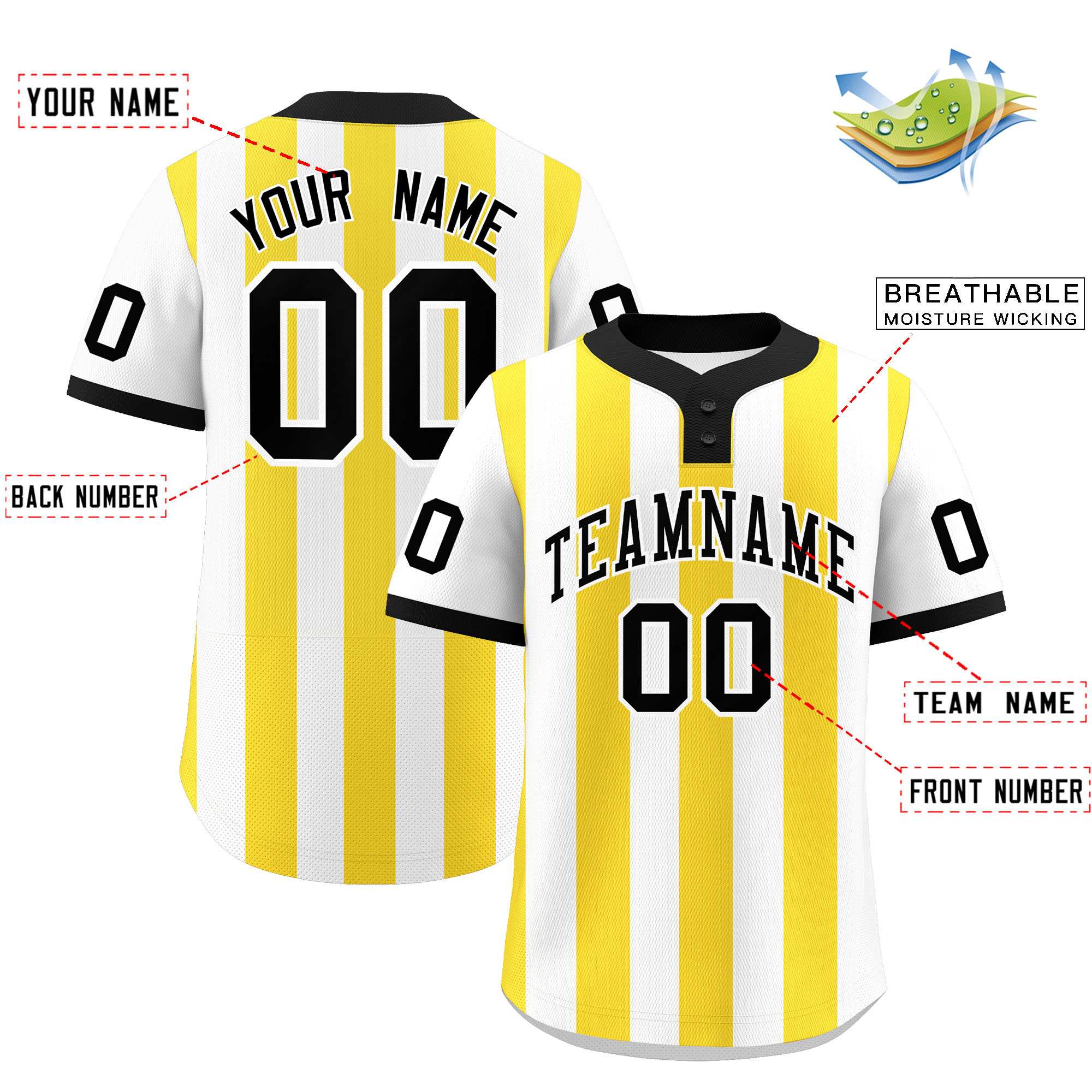 Custom White Gold Stripe Fashion Authentic Two-Button Softball Jersey
