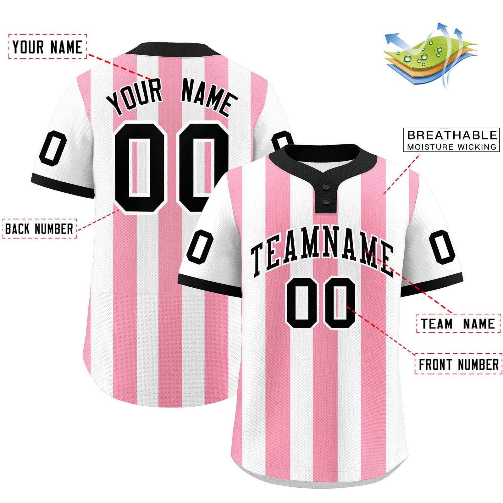 Custom White Light Pink Stripe Fashion Authentic Two-Button Softball Jersey