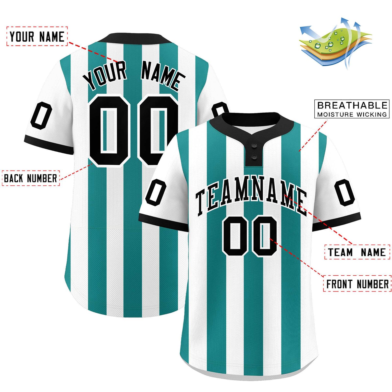 Custom White Aqua Stripe Fashion Authentic Two-Button Softball Jersey
