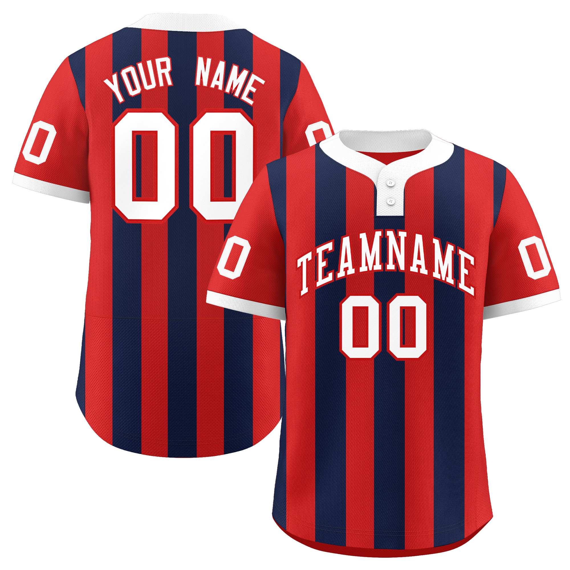 Custom Red Navy Stripe Fashion Authentic Two-Button Softball Jersey