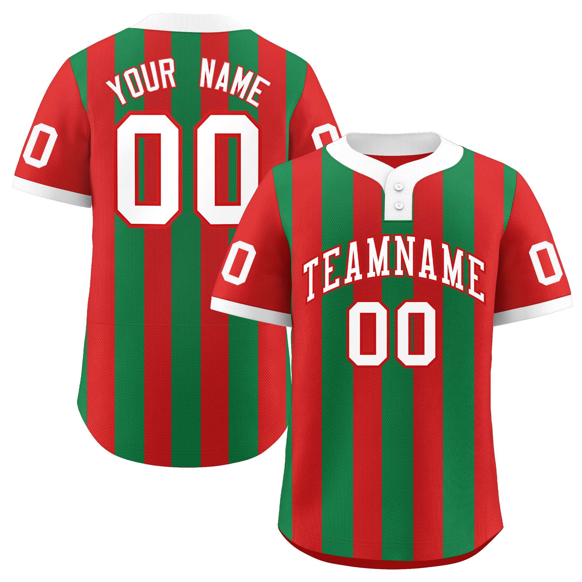 Custom Red Kelly Green Stripe Fashion Authentic Two-Button Softball Jersey