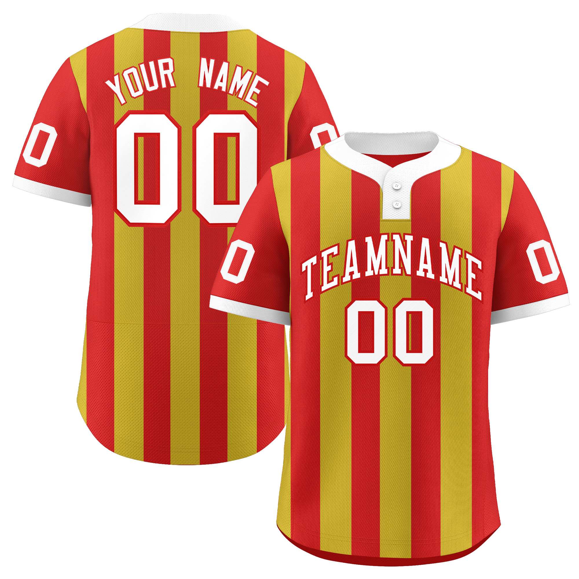 Custom Red Old Gold Stripe Fashion Authentic Two-Button Softball Jersey