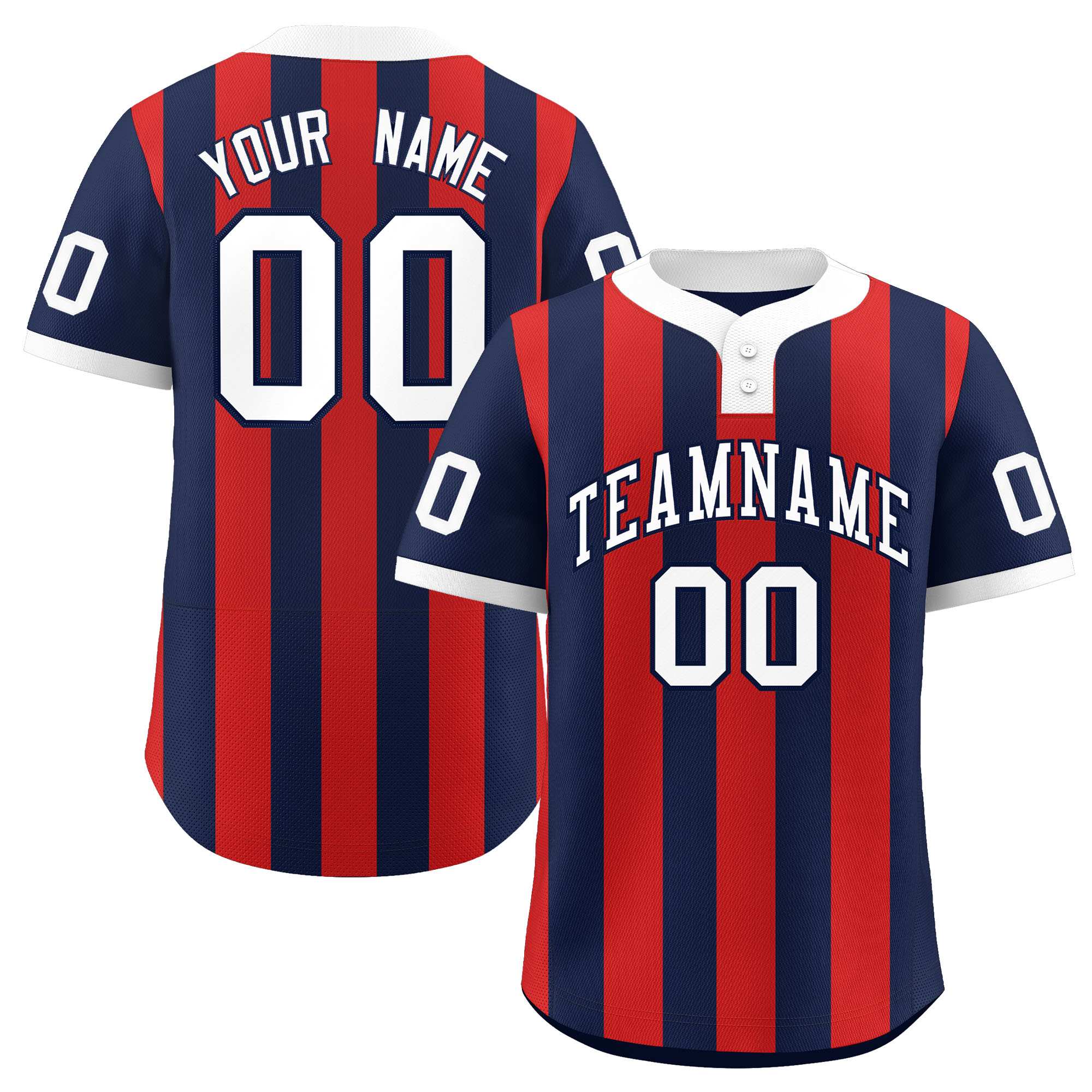 Custom Navy Red Stripe Fashion Authentic Two-Button Softball Jersey