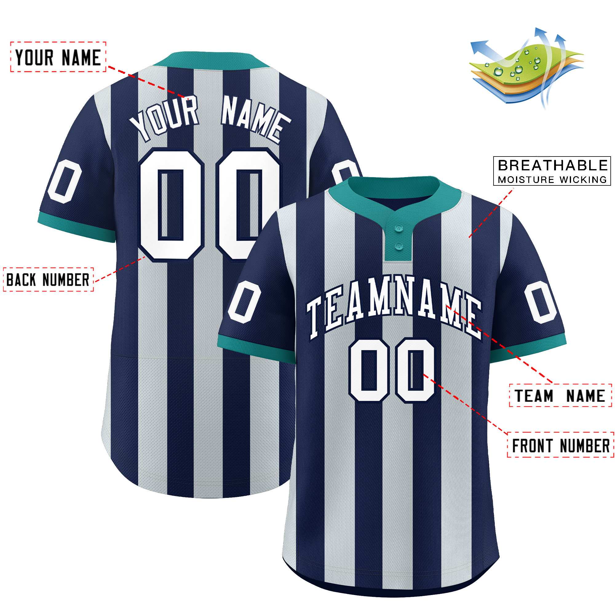 Custom Navy Silver Stripe Fashion Authentic Two-Button Softball Jersey